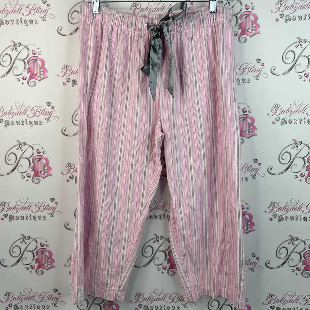 La Vie En Rose Capri Pants Stripes Silver Pink And White Striped Pajama Pants